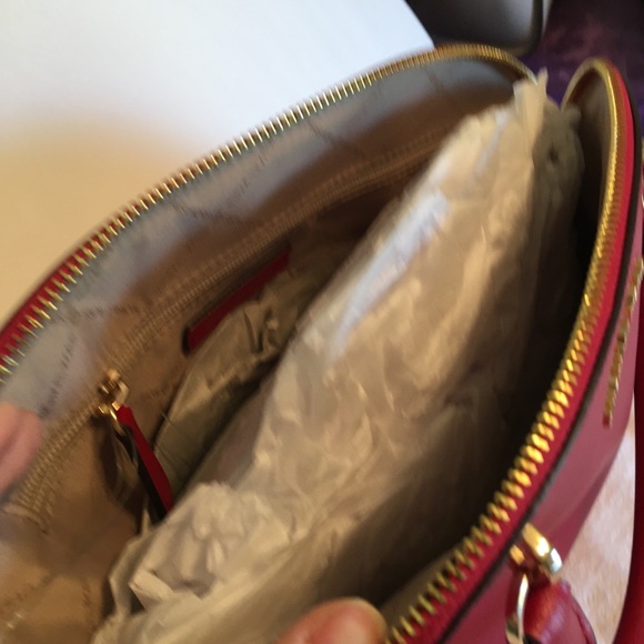 Leather Dome Satchel w/Shoulder Strap, Scarlet, Michael Kors size Large - Picture 9 of 16